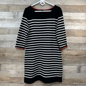 Talbots Womens XL Black White Stripe Cotton Knit Shift Dress Orange Accent